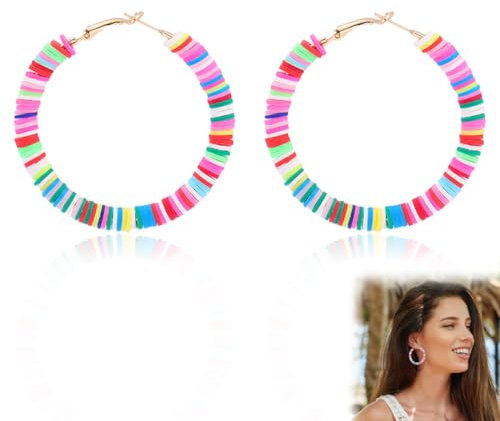 CATOR 1 Paar Böhmische bunte Perlen Ohrringe, Frau Modische Perlen Ohrringe, Böhmische Ohrbügel Ohrring Harz Runder Kreis Ohrringe, Bunt Hoop Anhänger Ohrring Hoop Dangle Ohrstecker für Mädchen
