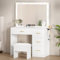 DWVO Vanity Table and Stool with LED Bulb Mirror, Dressing Table with Adjustable Lighting, 4-Drawer Storage, Hair Dryer Rack & Built-in Plug Socket, Dressing Table for Bedroom, White