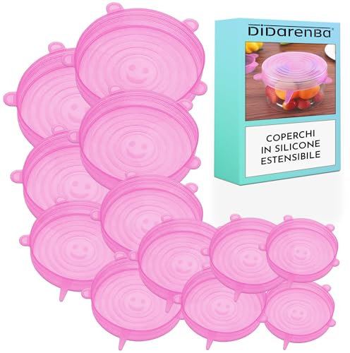 Coperchi in silicone estensibile 12 pezzi dimensioni diverse lavabili in lavastoviglie coperchio tappi silicone rosa