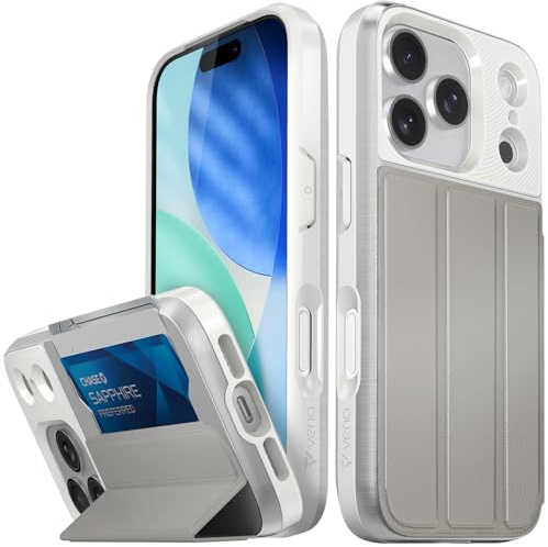 VENA vCommute for iPhone 17 Pro Wallet Case, [Military Grade Drop Protection] Flip Leather Cover Slot Card Holder with Kickstand - Nude Beige