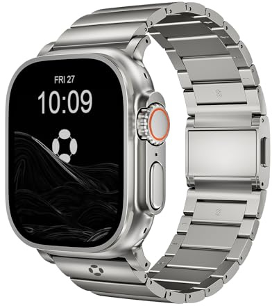 FiNESTONE Grad 5 Titan Armband für Apple Watch Ultra 3/2/1 49 mm & Series 11/10 46 mm – Verstellbares Ultra Armband mit Magnetverschluss, DLC-beschichtet, kratzfest, 24 mm Breite,CRNS02