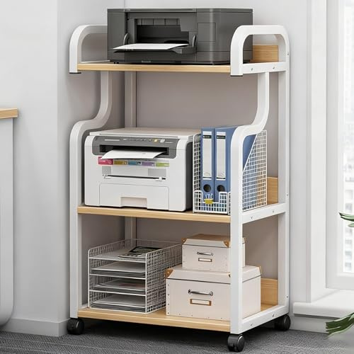 LIMENQIN Audio Rack HiFi Rack mit Rollen, Beweglicher Plattenspieler Regal, AV-Medienständer aus Holz, Stereoracks für Mediaplayer, Scanner, Akten, Bücher(Natural,3 Tier 52x34x89.5cm)