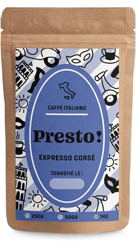 Café Moulu Presto Expresso Corsé 1kg | Blend Arabica/Robusta Torréfié À L’Italienne | Espresso Puissant Et Épicé | Créma Riche | Idéal Machine À Café Grain Ou Broyeur