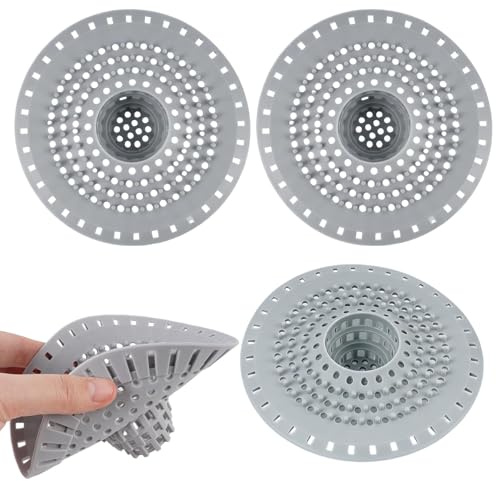 3 Pack Silicone Shower Drain Hair Catcher, 12.5 cm Strainer for Bathroom | 2-Layer Filtration System, Anti-slip Suction Base, Easy Clean Reusable, Soft Flexible Silicone, for Shower Bathtub Sink