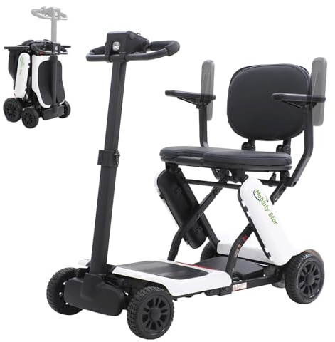 Folding Mobility Scooter for Adults, 180W Motor, 24V 12Ah Lithium Battery, 20km Range, 6km/h Max Speed, Remote Control One-Key Fold, Lightweight 26kg with 125kg Load Capacity