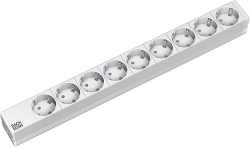 Bachmann Steckdosenleiste 19'' Zoll PDU 9-Fach 1HE 2m Kabel Mehrfachsteckdose für Serverschrank Rack Grau 333.401 (inkl. 2X Befestigungswinkel und Schrauben)