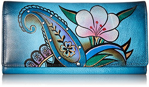 Anna by Anuschka Damen Leder, mit Mehreren Taschen, handbemalt, Paisleymuster Geldbörse, Denim Paisley