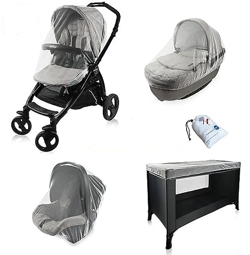 TRANQUILISAFE Moskitonetz Babybett I Insektenschutz Kinderwagen I Universal Fliegennetz für Kinderwagen, Buggy, Cosy & Reisebett mit gratis Schutzhülle, weiß