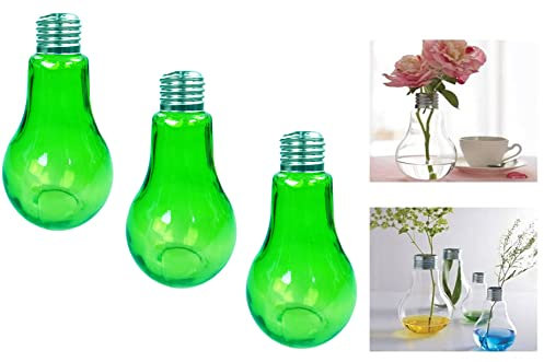 Botella decorativa de cristal, 3 unidades, 14,5 cm de alto, bombilla verde antigua, jarrón de mesa, jarrón de cristal, botella, plantas, terrario, bombilla vintage de cristal