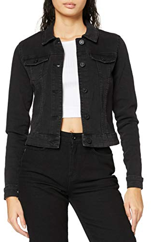 Noisy May Damen Kurze Jeansjacke | Basic Denim Übergangsjacke | Stoned Washed Jacket NMDEBRA, Farben:Schwarz, Größe:S