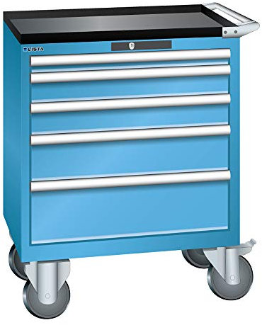 LISTA Art.Nr. 78.604.010 Schubladenschrank fahrbar 36x27E (BxTxH) 717x572x962mm 5 Schubladen Lichtblau RAL 5012