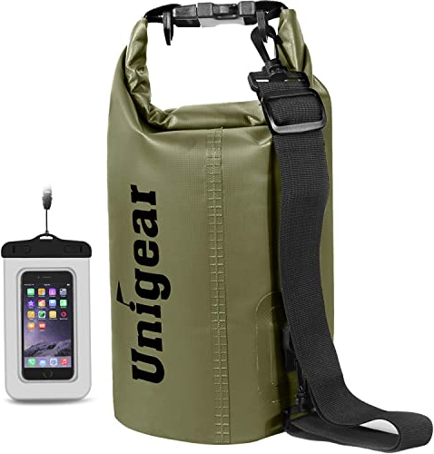 Unigear Bolsa Impermeable de 2 L/5 L/10 L/20 L/30 L/40 L,Bolsa Estanca con Funda para teléfono y Correa Larga Ajustable, para Barcos, Kayak, Pesca, Rafting, natación, Snowboard