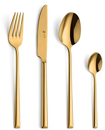 Paul Wirths VIVENDI 24-teiliges Besteck Set 6 Personen, hochwertige PVD Veredelung, elegantes 18/10 Edelstahl Besteckset Gold, Essbesteck rostfrei & spülmaschinenfest, Tafelbesteck 6 Personen