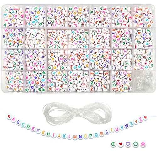 TOAOB 1440 Stück Buchstabenperlen zum Armbänder 4x7mm Bunte A-Z Buchstaben Perlen Set Rund Buchstabenperlen für Auffädeln Alphabet Perlen für Schmuckherstellung DIY Armbänder Halsketten Handwerk