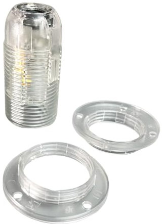 SET E14 Fassung transparent + 2x Schraubring, Gewinde M10x1 Thermoplast Schraubfassung für Glühlampe und LED