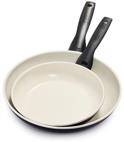 GreenPan Rio Gesundes, Antihaft-Keramik Bratpfannen-Set 2-teilig, 20 cm & 26cm, PFAS-frei, Stay-Cool-Griff, Backofenfest bis 160°C, Spülmaschinenfest, Schwarz & Crème