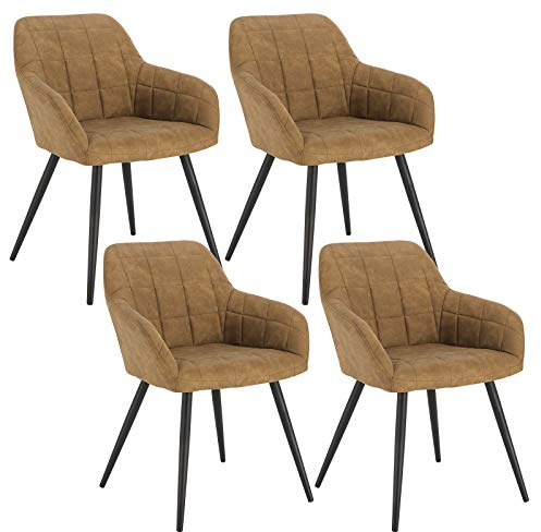 WOLTU Esszimmerstühle 4er Set Esszimmerstuhl Küchenstuhl Polsterstuhl Design Stuhl mit Armlehnen, mit Sitzfläche aus Stoffbezug, Gestell aus Metall, modern, Braun, BH224br-4