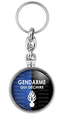 BADGMANIA Porte Clés Métal 2 faces Gendarme qui déchire - Fond Bleu Noir Logo 33mm