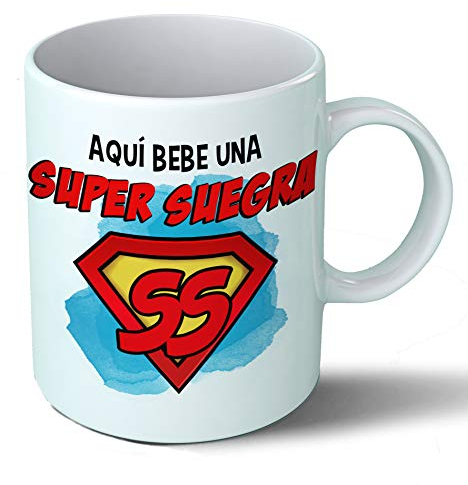 Planetacase - Taza Super Suegra Personalizada - Regalo Original para Suegras - Desayuno Café 330 mL - Apta Microondas y Lavavajillas - Cerámica