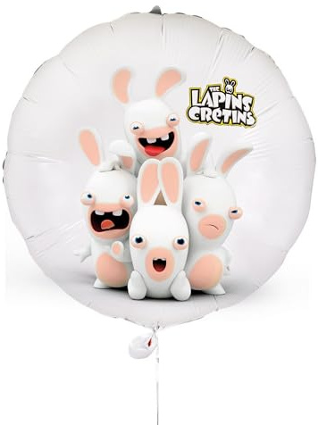 P'TIT CLOWN - Zubehör zur Dekoration für Kindergeburtstag – Kaninchen Crétins™ – offizielles Lizenzprodukt – Teller, Becher, Servietten, Konfetti, Tüten, Einladungskarten (Folienballon – Ø 8 cm)