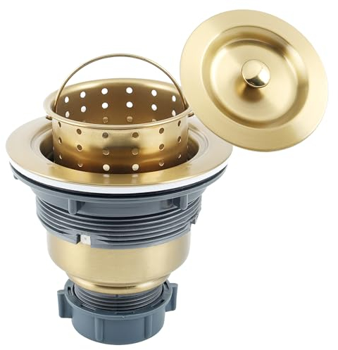 Küchenspüle Abfluss Montage, Küchenspüle Sieb und Stopfen mit tiefem abnehmbarem Abfalleimer, Edelstahl Spüle Korb-Sieb mit Abflussmontage für 3-1/2 Zoll Spüle Öffnung Größe, Goldfarbe