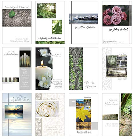 Edition Seidel Set 12 einfühlsame Trauerkarten/Beileidskarten mit Umschlag. Trauerkarte Beileidskarte mit Spruch schreiben (Doppelkarten/Klappkarten mit Briefumschlag