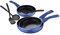 SAN IGNACIO Índigo | Poêles antiadhésives | Set de 3 Poêles avec ustensiles de cuisine | Aluminium pressé | Diamètre de 20, 24 et 28 cm | Pour plaques électriques, hallogènes, à gaz et vitrocéramiques
