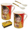 Queen Isabell Kaffebecher Set mit Löffel für Zwei Peronen Der Kuss von Gustav Klimt Rot Geschenkidee Porzellan 2-er Pack 250ml