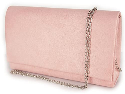 Emila Pochette donna rosa elegante cerimonia borsa piccola a mano clutch borsetta con tracolla catena da sera signora matrimonio comunioni battesimi a busta Tessuto scamosciato Rosa