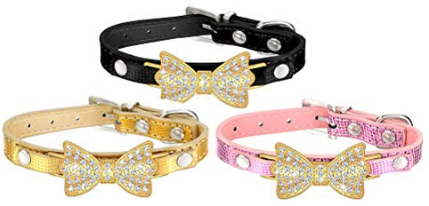 3st Hundehalsband Bowknot-haustierhalsband Haustierhalsband Mit Strassschleife Hund Fliege Bling Haustierhalsband Kristall Fliege Katze Kragen Klein Die Klingel Pu Hündchen