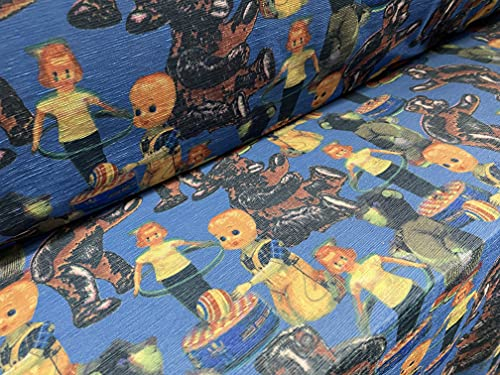Slub Stretch-Spandex-Jersey-Stoff, Meterware – Spielzeug und Teddybär-Druck – Blau
