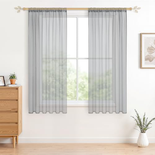 CUTEWIND Vorhänge mit Tunnelzug Gardinen Weiß Stangendurchzug Gardine Halbtransparent aus Polyester für Wohnzimmer Kinderzimmer Grau 2er Pack 140x175cm BxH