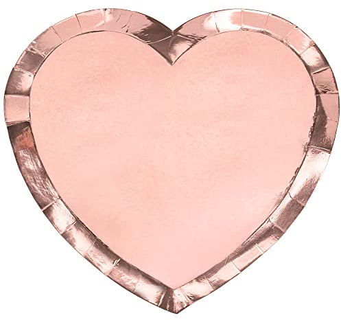 Lot de 6 assiettes en carton en forme de cœur en or rose 21 x 19 cm