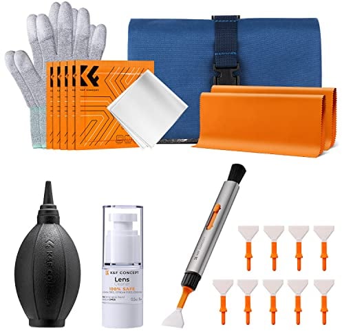 K&F Concept 23 in 1 Camera Lens Cleaning Kit for DSLR Filter with Replaceable Cleaning Pen+Air Blower+Cleaning Liquid+Cleaning Cloth*2+Full-frame Swab*10+Vacuum Cleaning Cloth*6+Anti-static Gloves