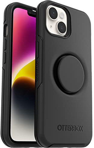 OtterBox iPhone 14 & iPhone 13 Otter + Pop Symmetry Series Hülle – Schwarz, integrierte PopSockets PopGrip, schlank, taschenfreundlich, erhöhte Kanten schützen Kamera & Bildschirm