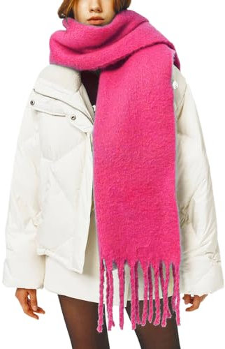 OUNIYA Grande écharpe à carreaux colorés surdimensionnés épais et doux en laine cachemire pour l'hiver chaud pour femme, rose vif, Large