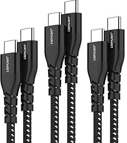 JianHan Câble USB C vers USB C [Lot de 3,0.3M+1M+2M] PD Charge Rapide 60W Câble USB Type C Nylon Tressé pour iPhone 15 Samsung Galaxy S10 S10+ S20 S21 S22 Plus (Noir)