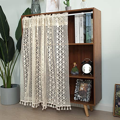 Boho Scheibengardinen Schiere Spitze Vorhang, Vintage Häkeln Kurze Vorhänge für Küche Café Schlafzimmer, Fenster Behandlung mit Shabby Chic handgemachte Spitze Quasten (Size : WxH 100x120cm/39x47inch