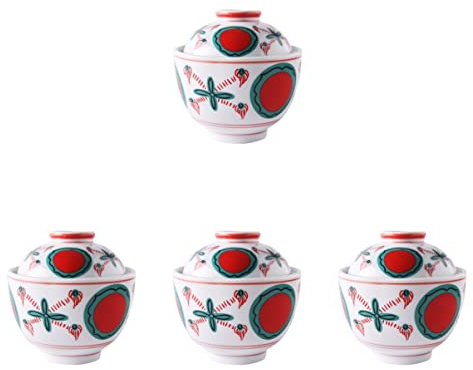 BOSUGE 4pcs Bowls Hand- Painted Ricesalad Cubilose Tableware Japanese Household for Tea Cuisine Mini Noodle Lid Soup Ramekin Cover Multi-function Candy Stew Porcelain Egg and Teacup Cup