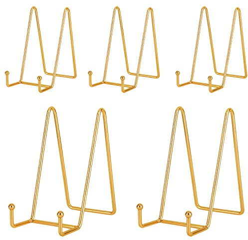 IBosins 5-Pack 6-Inch Plate Holder Display Stands Gold Metal Frame Stand