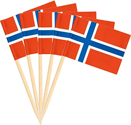 50 Stück * Flaggenpicker + Zahnstocher * für Party und Länderparty | Flag Picks Deko Dekoration Partydeko Fahne Flaggen Länder, Edition: Norwegen