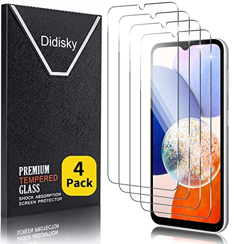 Didisky 4 Stück Schutzfolie Kompatibel mit Samsung Galaxy A14 4G, A14 5G, 9H Hartglas, Keine Blasen, High Definition Schutzfolie, Einfach anzuwenden