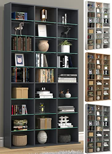 VCM Holz CD DVD Standregal Bücherregal Raumteiler Deko Regal Glas Zilas XL