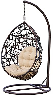 Einzelsitz-Rattan-Eierstuhl für den Außenbereich, Terrassenmöbel, Hängematte, Gartenschaukelstuhl (Farbe: Mehrbraun + Braun)