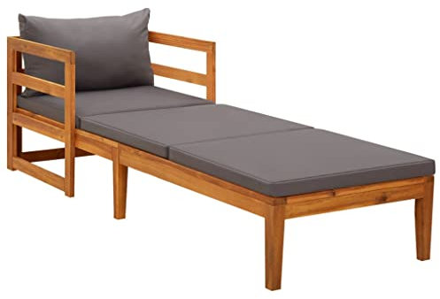puraday Sonnenliege mit Dunkelgrauen Kissen Massivholz Akazie Outdoor Sofa Gartenbank Holz Garten Lounge Sitzbank Outdoor Terassenmöbel Zum Entspannen Und Genießen des Wetters Stilvolles Design