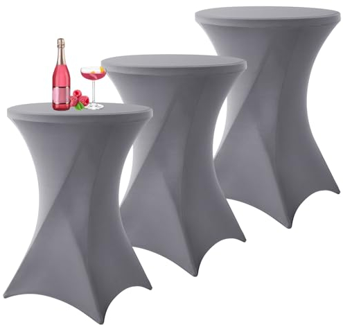 3er-Set Grau Stretch Stehtisch Husse für Bistrotisch Ø80-85 cm Spandex Stretch Tischdecke, Verstärkung im Fußbereich, Für Hochzeit Geburtstagsfeier Bankett Stehtische Bistrotische(80×110cm,Hellgrau)