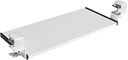 FIX&EASY Guías Correderas Portateclados 300mm negro con Bloqueo, Bandeja en varios Colores adaptados al Ancho deseado, Abrazaderas blanco para extraíble Teclado Ratón Portátil PC Mesa Escritorio