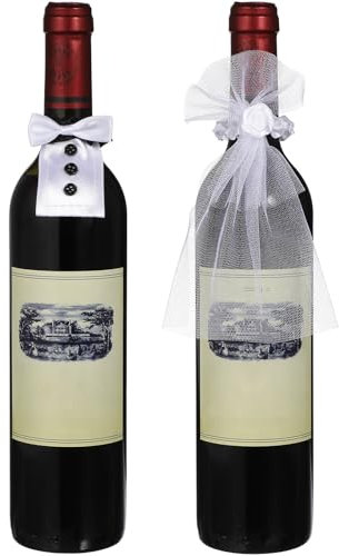 ifundom 2 Hochzeits-Weinflaschen-Sets Dekorationen Paar Weinflaschen-Rock Braut- Und Bräutigam-Outfits Weinflaschen-Kleidertaschen Hochzeit-Weinflaschen-Ärmel