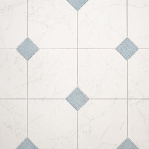 White & Blue Diamond Marble Tiles Tasman Vinyl Flooring Realistic 3.8mm Slip Resistant Foam Backed Lino (2m x 2m)