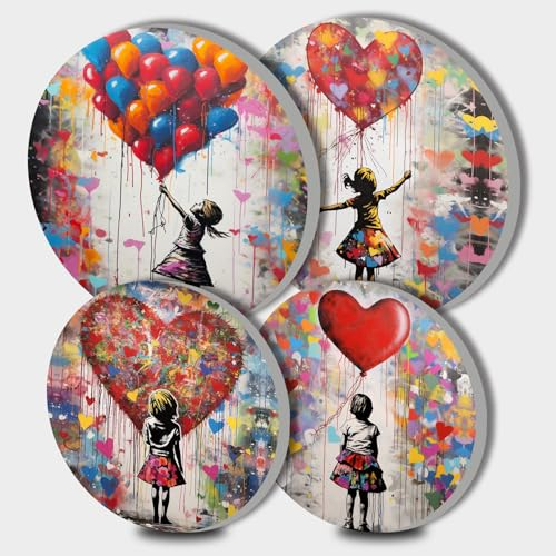 Tucocoo Love Balloon Girl Elektrische Herdbrennerabdeckungen, Set mit 4 runden Herdbrennerabdeckungen, 20,3 cm und 25,4 cm, Gasherdbrennerabdeckungen, Metall-Herdbrennerabdeckung, Pop-Art Banksy